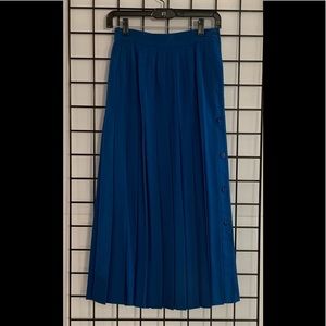 Vintage Escada Blue Pleated Wool Skirt with Side Buttons